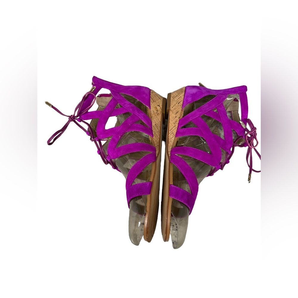Sam Edelman Magenta Suede Lace-Up Wedge Sandals
